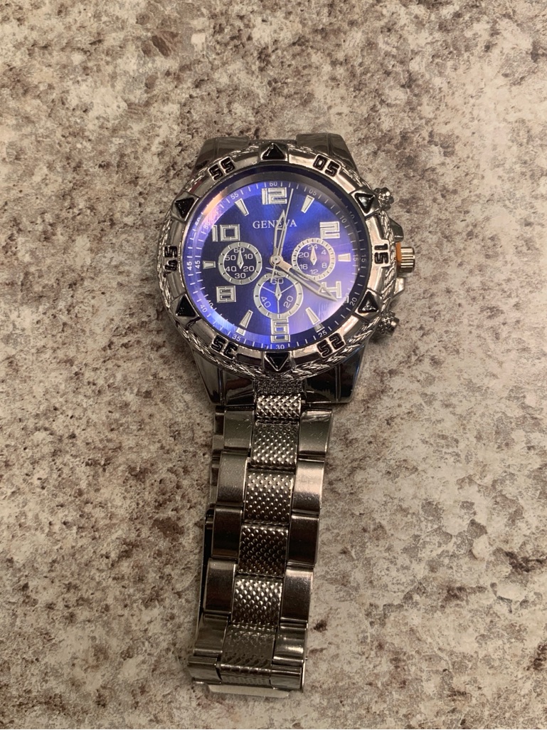 Geneva Silver Stainless Steel Watch With Blue Dial
